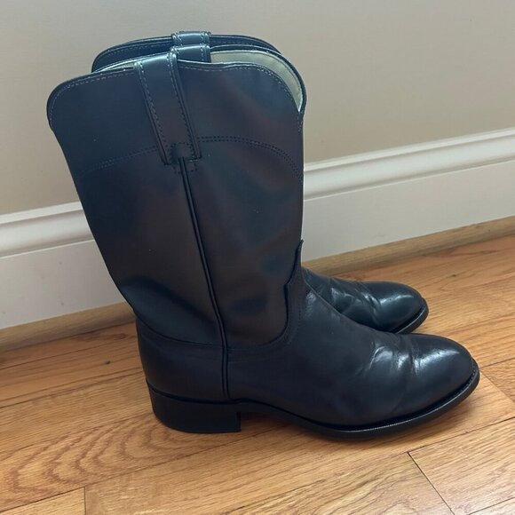 Laredo Men’s Western Cowboy Navy Blue Leather Round Toe Roper Boots Size 8 - Picture 1 of 7